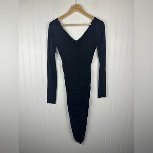 Bailey 44 Black Deep V Ruched Long Sleeve Midi Dress Women’s Medium